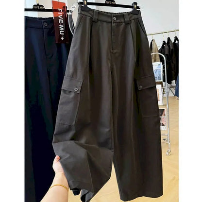 Cargo Pants Women Large Size Sporty Workwear Korean Style Casual Elastic Waisted Trousers Streetwear Clothing Wide Leg Pants
