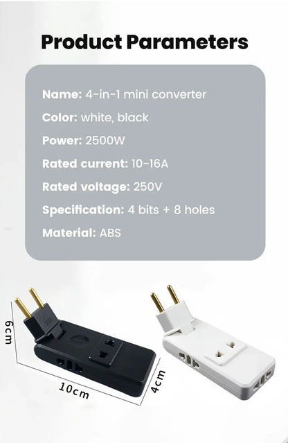 Protable Travel Power Converter Wall Outlet Plug Adaptors 4 in 1 EU 4.8MM Extension Chargers Adapter 180° Rotation Plug Adapter