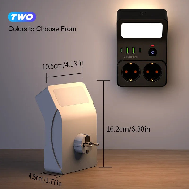 Wall Socket Power Strip with 2 AC Outlets 2 USB Ports 2 Type-C EU Plug Charger Electrical Switch For Home Power Socket