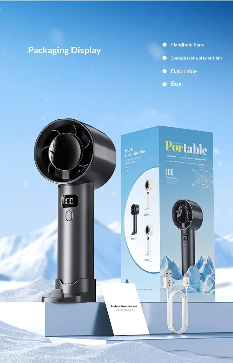 Portable Handheld Fan 100 Wind Speeds Mini Bladeless Hand Fan USB Rechargeable Highspeed Fans Camping Electric Fans Air Cooler
