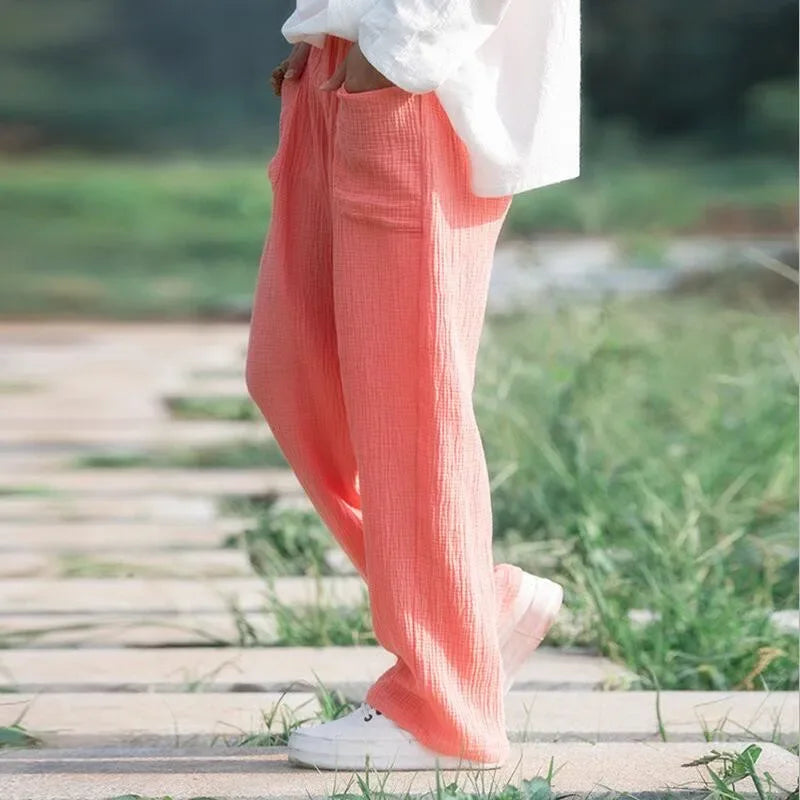 2024 Spring Women' Fashion comfortable cotton linen pants Plus size Women pleated Autumn pants with pockets 5XL 6XL pantalones