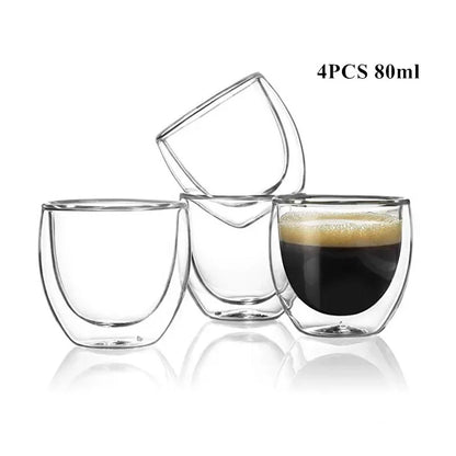 1-6PCS 80-650ml Double Wall Glass Clear Handmade Heat Resistant Tea Cups Healthy Drink Coffee Milk Mug Insulated Shot Glass Gift