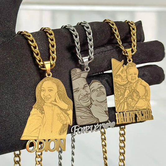 Wholesale Custom Photo Necklace Custom Stainless Steel Engrave Pet Dog Cat Name Memory Frosted Photo Necklace Jewelry For Woman by PDG ibma