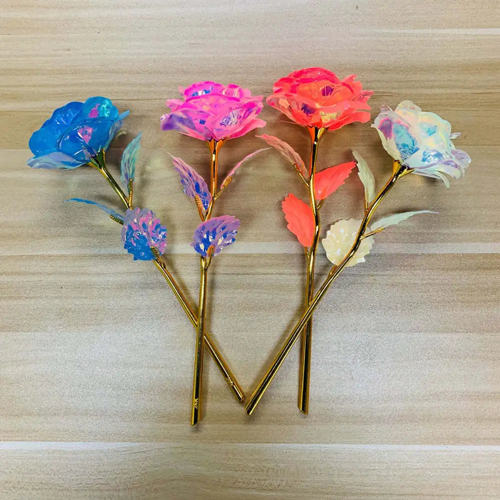 2024 Luminous Rose Valentine's Day Present Gifts Eternal Rose Flower Simulation 24k Gold Foil Rose Mother's Day Gifts