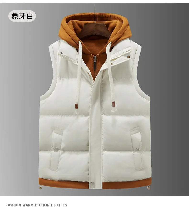 Unisex Fashion Hooded Vests Jacket Sleeveless Vest Autumn Thermal Soft Vests Casual Coats Male Cotton Men's Vest Men Thicken