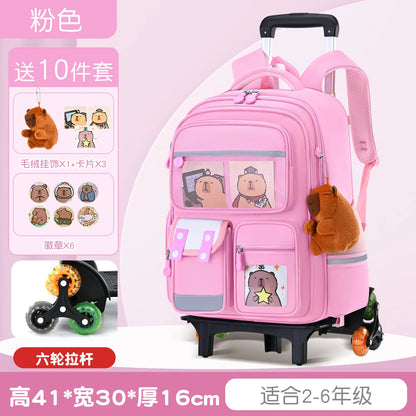 Capybara Rolling School Backpack Children School Bag with Wheels Girls Boys Trolley Schoolbag Rolling Wheeled Backpacks