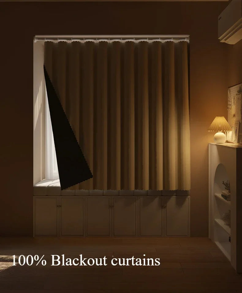 1PC 100% Blackout Curtain solid color High Shading Privacy Coated Insulated Lining Bedroom Living Room Partition Privacy Curtain