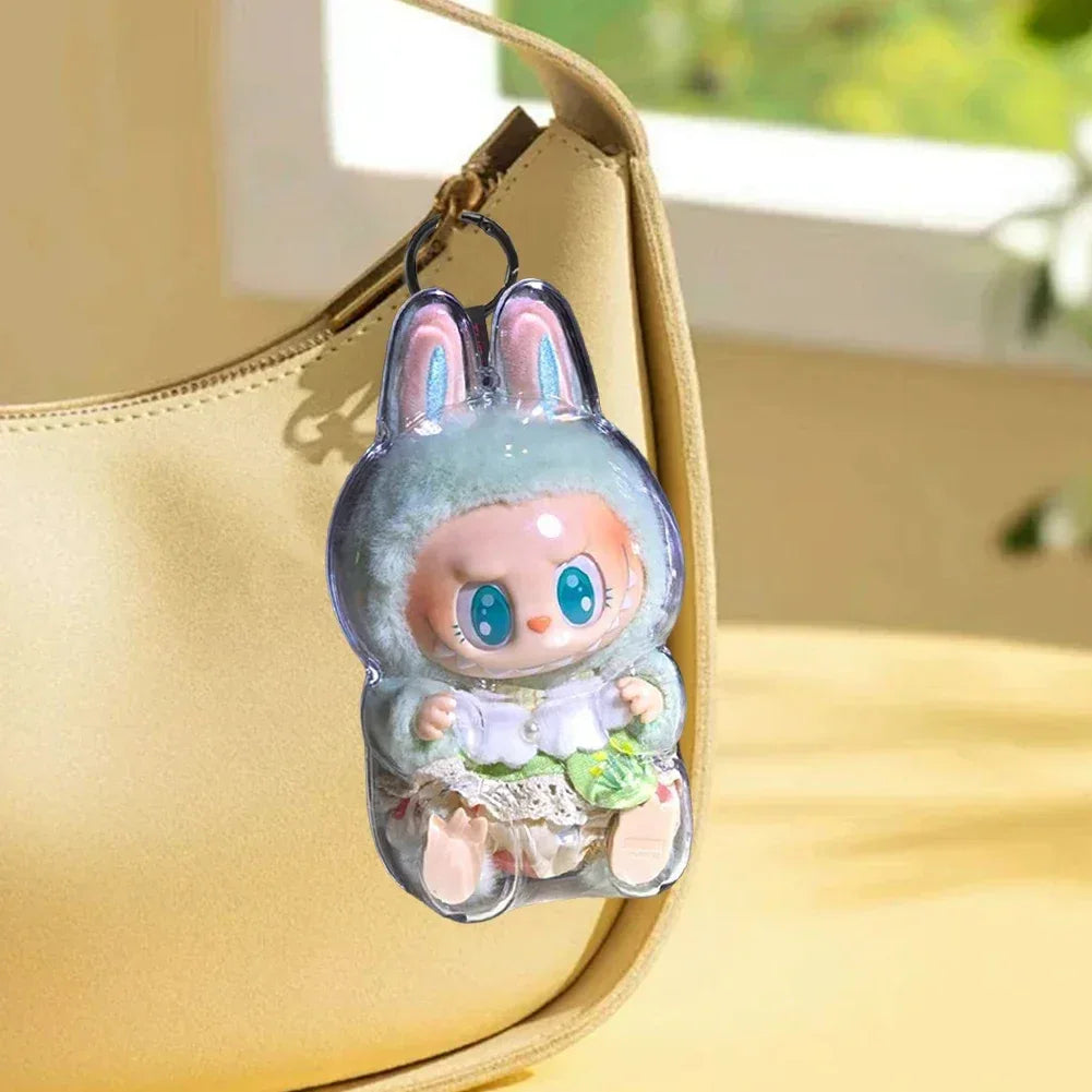 Transparent Macaron Doll Case For Labubu - Popmart Bubble Mart Storage Box, Dustproof Cover for Elf, Christmas New Year Gift
