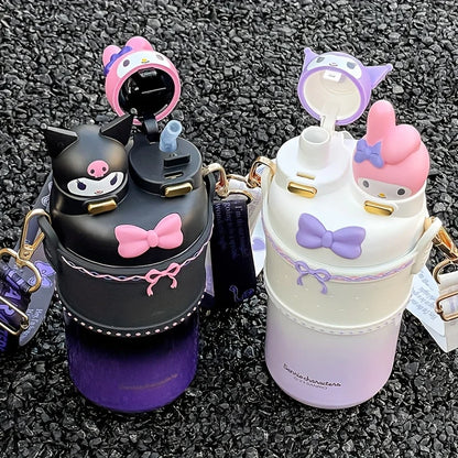 Hello Kitty Stainless Steel Insulated Cup, 550ML Portable Water Bottle for Outdoor Travel,Two Drinking Ways.  Cute Birthday Gift