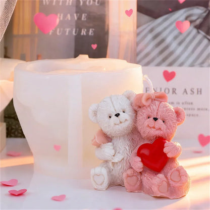Couple Bear Candle Mold Couple Embrace Bear Silicone Mold 3D Teddy Bear Candle Making Mold for Valentine's Day Birthday Gift