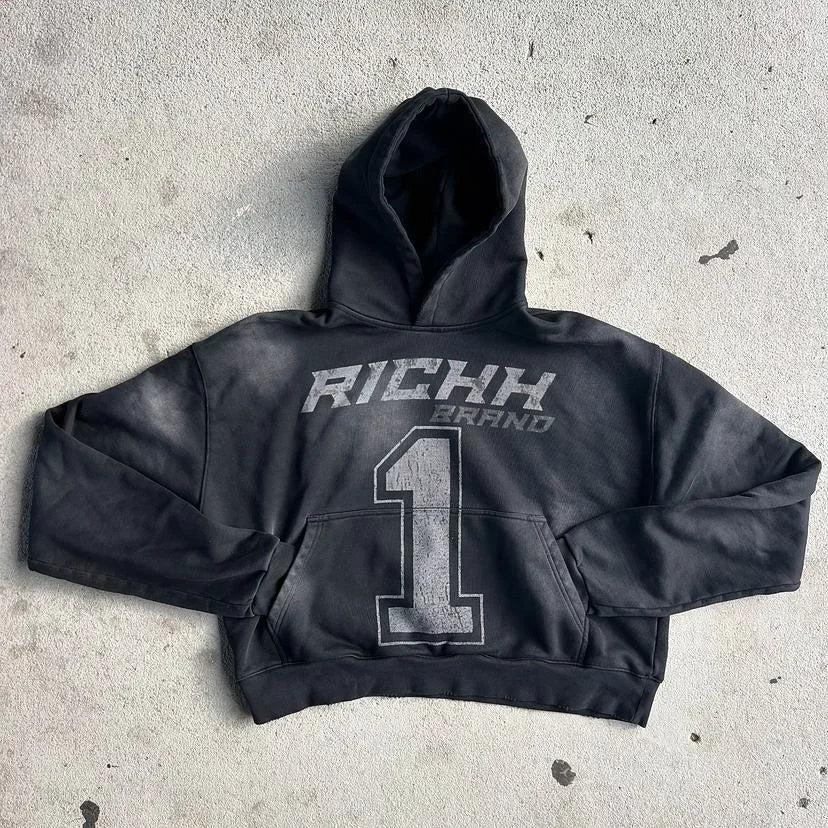 Retro Street Geometry Print Hoodie Original Design Patchwork Y2K Hip Hop Harajuku Style Casual Oversized Hoodie Male Tracksuit