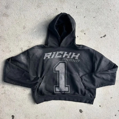 Retro Street Geometry Print Hoodie Original Design Patchwork Y2K Hip Hop Harajuku Style Casual Oversized Hoodie Male Tracksuit