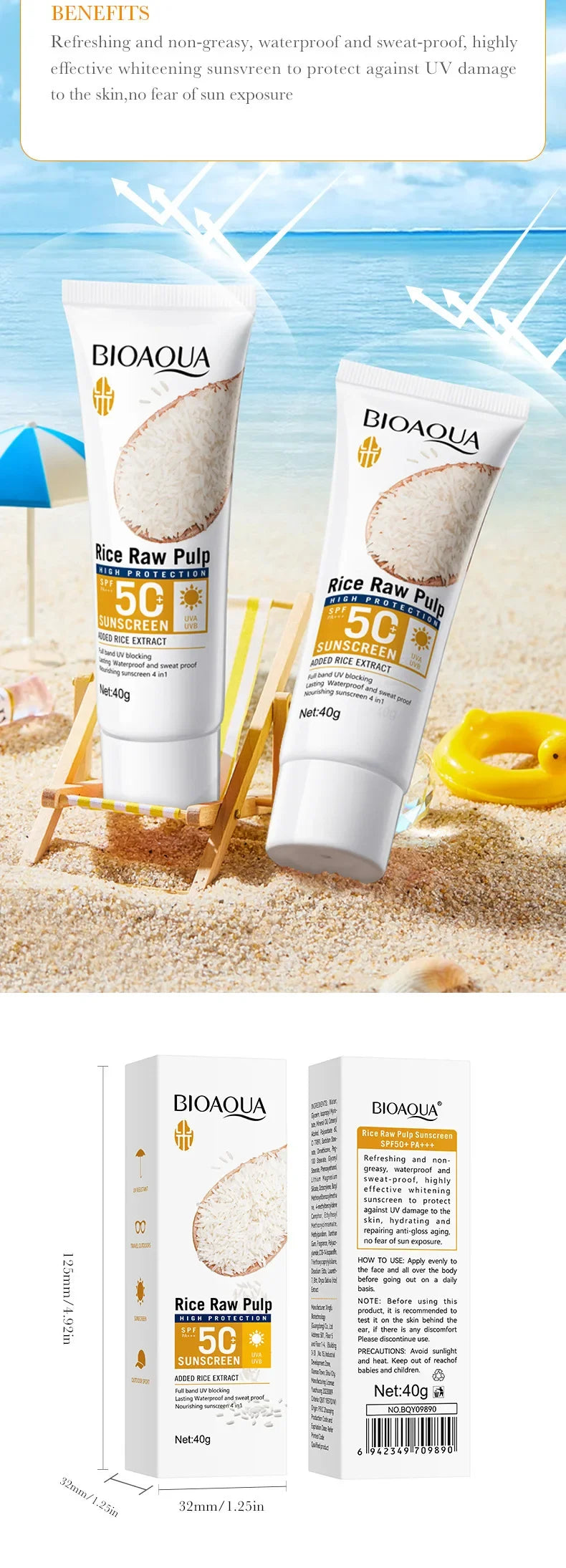Facial Sunscreen Cream SPF 50+ Body Protector Solar Lotion Long-Lasting Non-Greasy Prevent Sunburn UV Protection Sun Sunblock