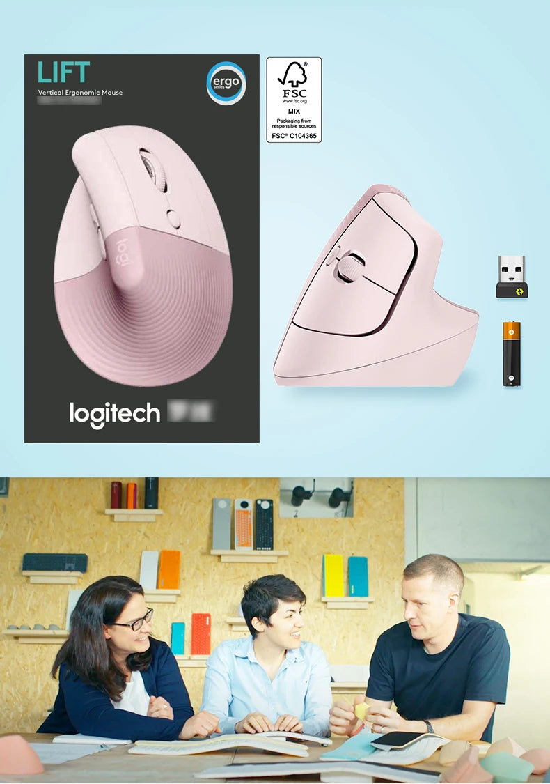 Logitech Lift Vertical Mouse  Ergonomic Wireless With Silent Click Bluetooth/Usb Dual Mode For Pc Laptop Tablet Wrist Pain