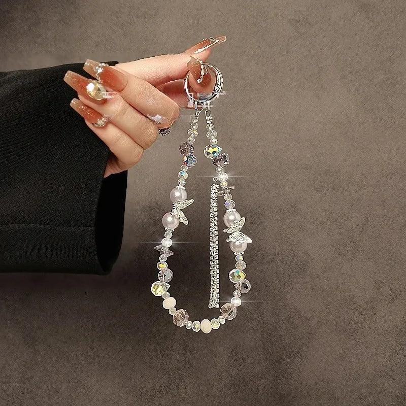 Butterfly Beaded Crystal Flash Drill Tassel Mobile Phone Lanyard Hand Chain Anti-Lost Rope Bag Hanging Accessory