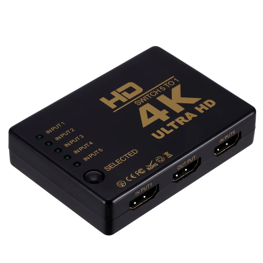 HDMI-compatible Switcher 1x5 Port  5 in 1 out HD 4K*2K Switch Selector Splitter Hub With IR Remote 3D for PS3 Xbox 360 HDTV