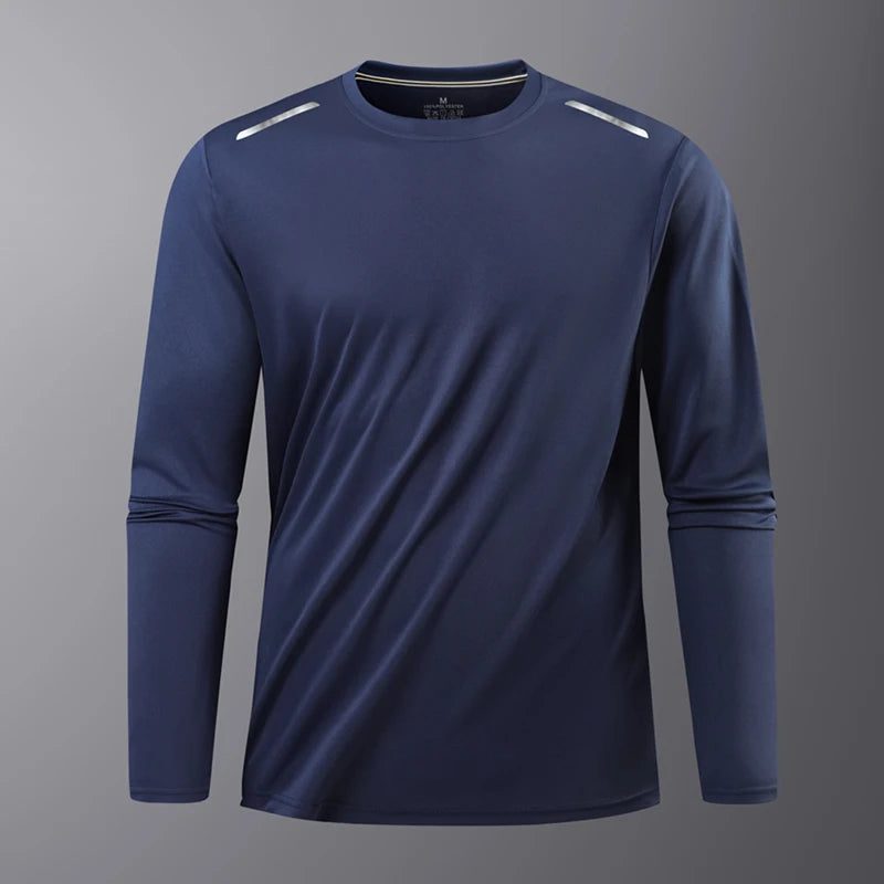 Long-Sleeved Ice Silk Breathable Running Top Round Neck Fitness Wear Quick-Drying Sports T-Shirt Thin Casual Quick-Drying