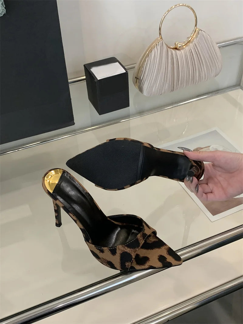 Hlieny 2026 Summer Fashion Stiletto Heels Women Pointed Toe Slippers Banquet Dress Sandals Party Wedding Mule Slides Shoes
