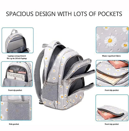 Daisy Pattern School Bag Backpack Pencil Case Handbag Three Piece Set Nylon Fabric Waterproof Boys Girl Teenagers Trend Backpack
