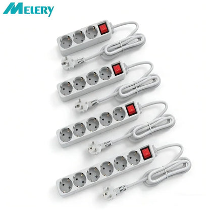 Melery Power Strip Surge Protector 3/4/5/6 AC EU Electrical Plug Outlet Socket Lead Extension Adapter Extenstion Cord Cable 1.5m