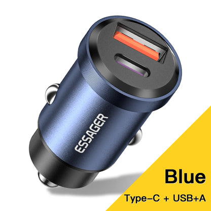 Essager USB Car Charger Quick Charge 4.0 QC4.0 PD3.0 SCP 5A Type C 30W Fast Car USB Charger For iPhone 13 12 Xiaomi Mobile Phone