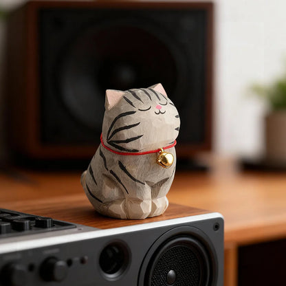 Cute Cat Animals Figurine Decorative Wooden  Ornament Kitten Statue Calico Golden gradient cat Home Office Desk Car Decor Gift