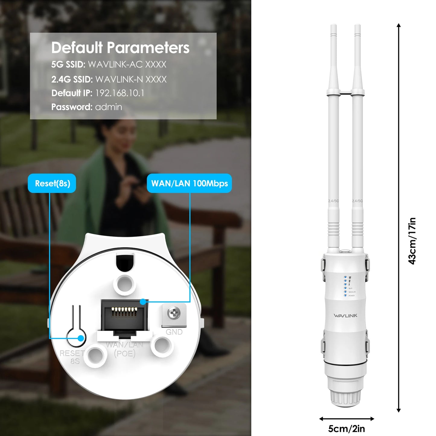 WAVLINK AC600/1200 High Power Outdoor Router Dual Band Weatherproof Long Range Mesh Technology 4 Directional Antennas