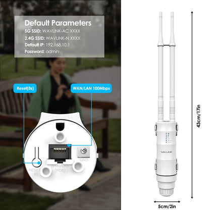 WAVLINK AC600/1200 High Power Outdoor Router Dual Band Weatherproof Long Range Mesh Technology 4 Directional Antennas
