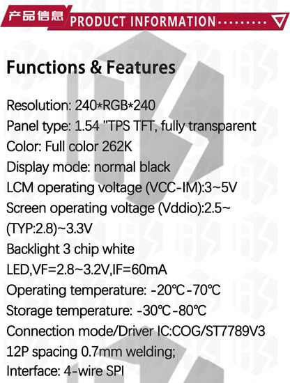 1.54 Inch 1.54" Full Color TFT Display Module HD IPS LCD LED Screen 240x240 SPI Interface ST7789 For Arduino