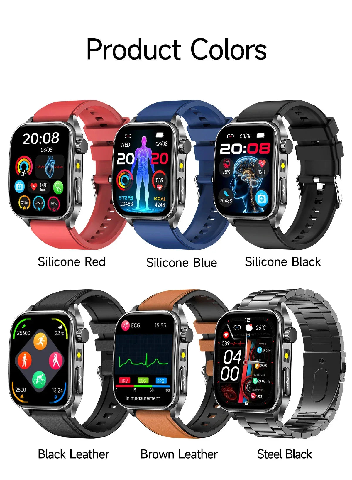New 650nm Dual probe laser Health Smart Watch ECG+PPG Blood pressure Uric Acid Blood lipids AMOLED Physical therapy Smartwatches