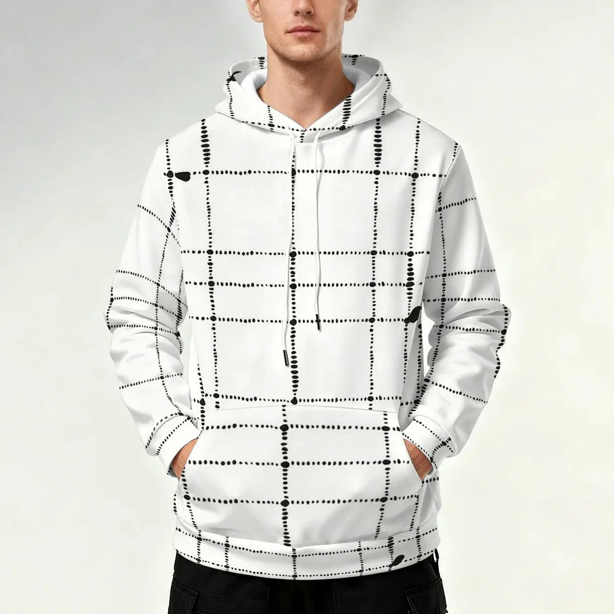 Men's Sweatshirt for Autumn and Winter with Dot Check Print,Versatile for Daily Commutes,Gatherings with Friends  andCasual Wear