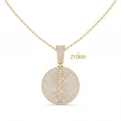 Women's Silver Minimalist Luxury Diamond Medallion Pendant Sparkling Gold Plated Modern Elegant Engagement Anniversary Wedding