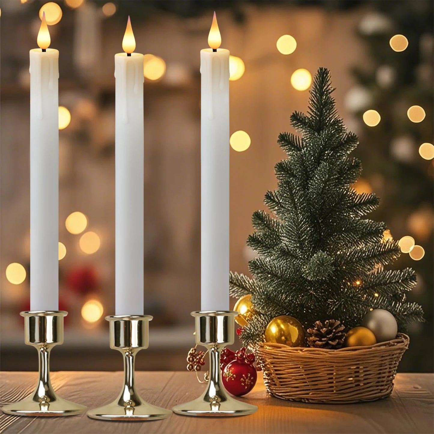 Lot de 6 ou 12 bougies coniques ivoire sans flamme à LED, effet scintillant, avec télécommande, mèche 3D, fonctionne sur piles, décoration de Noël, fenêtre ou mariage