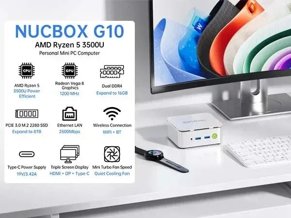 GMKtec G10 AMD Ryzen 5 3500U Mini PC DDR4 3200Mhz PCie 3.0 NVMe SSD Wifi5 BT5.0 Triple Screen Display COMPUTER Wins 11