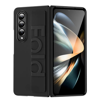 Ultra-thin Matte Silicone Wrist Strap Case For Samsung Galaxy Fold 7 6 5 4 3 Transparent Folding Shockproof Hard Back Cover