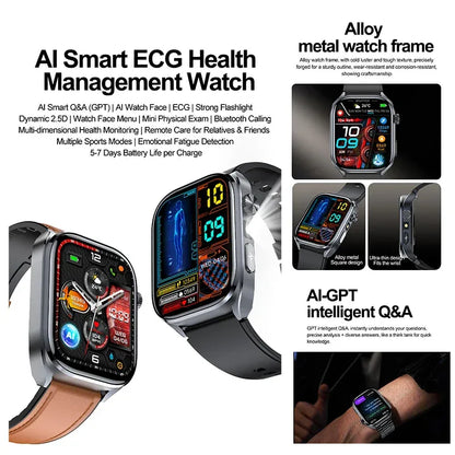 New Uric Acid Blood Lipids AI-GPT ECG Smartwatch Micro Physical Examination Body Analysis Men BT Call LED Flashlight Smartwatch
