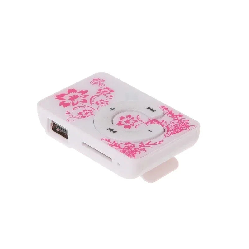 Mini Clip Floral Pattern Music MP3 Player 32GB Card With Micro SD TF Card Clip Design Digital Music Mini USB Cable + Earphone