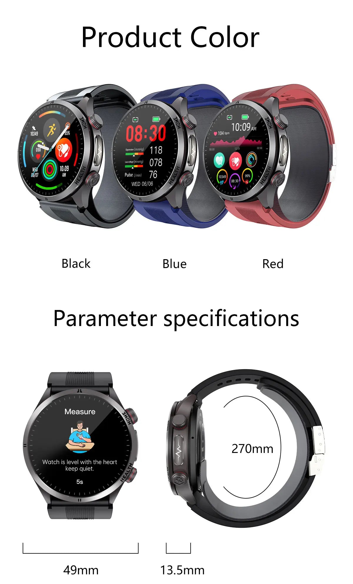 New Blood pressure Non-invasive Health Monitor Airbag Sports Smart Watches ECG+PPG Precise 1.43-inch AMOLED Calls Smartwatch NFC