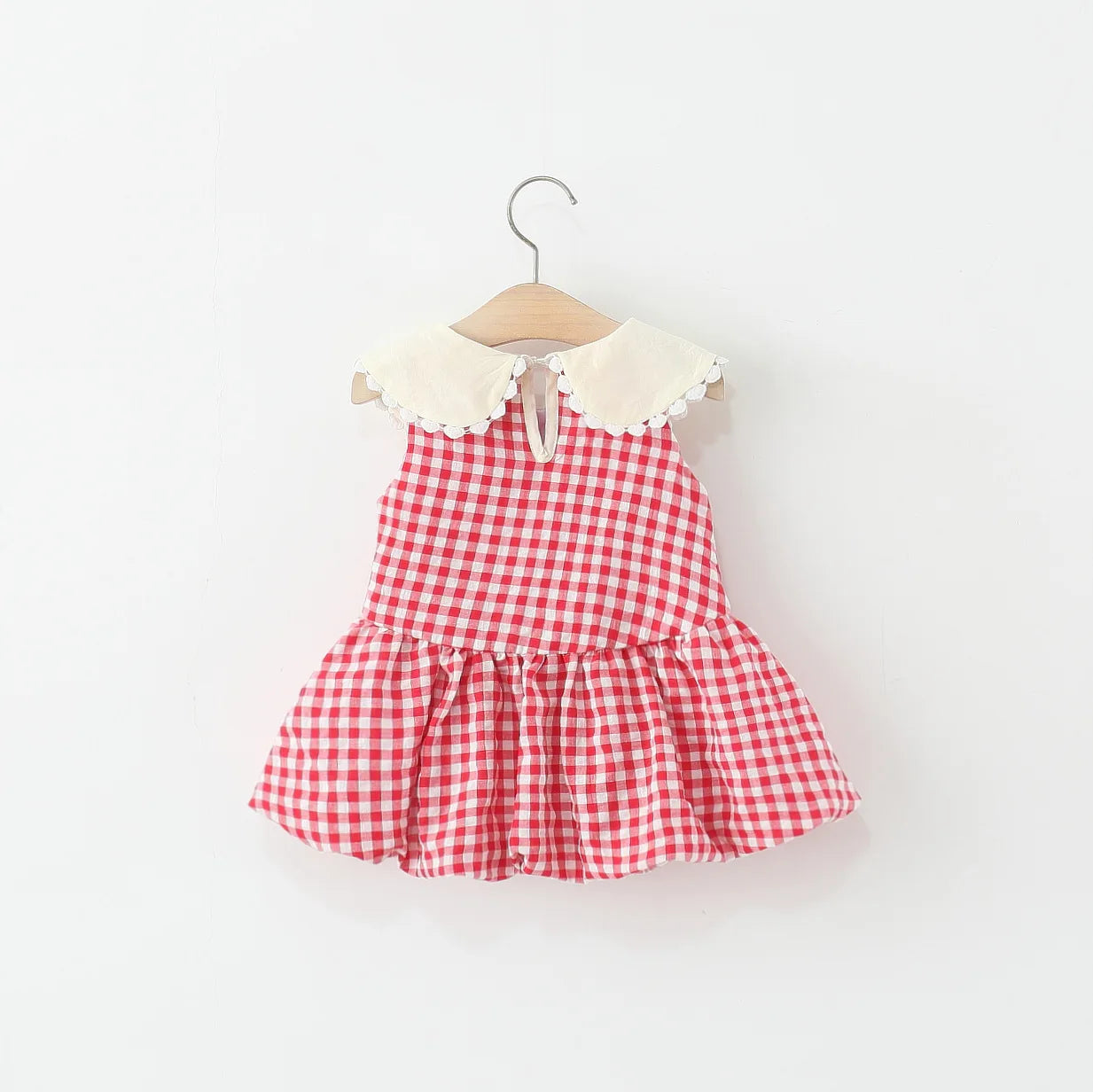 Girls Dresses Summer Cotton Red Checkered Bow Sleeveless Baby Girl Dress Cartoon Casual Beach Baby Clothing