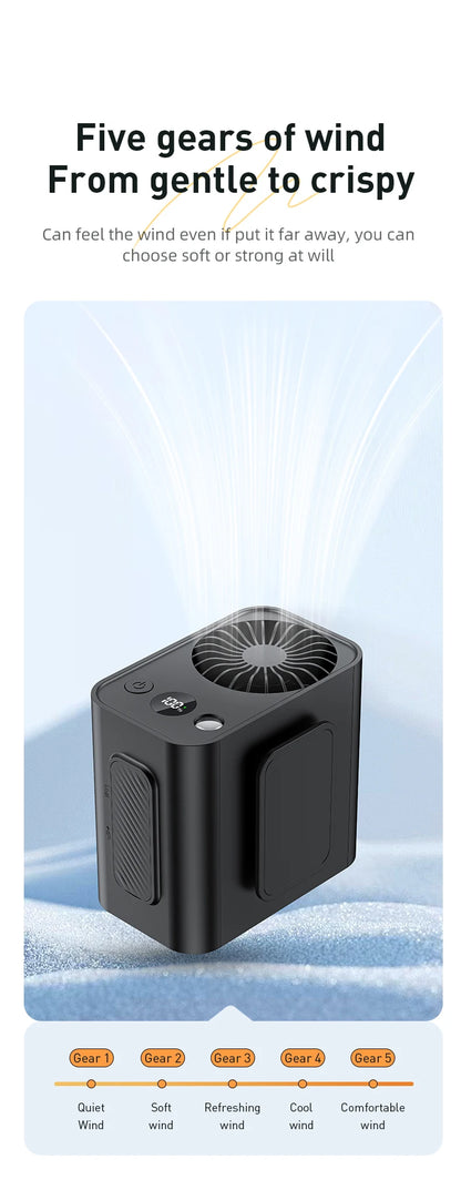Vissko Outdoor Waist Mounted Fan Polymer Battery Anti Drop Shock Absorption USB Portable with Bladeless Hanging Neck Fan
