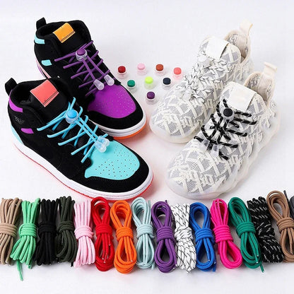 1 Pair Lazy Laces Elastic For Sneakers Snap Lock Shoelaces Without Ties Suitable For Children And Adults Round Shoelace Artifact