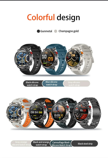 2026 Edition Military Outdoor Sports Smartwatch 1.7-inch AMOLED screen 1100 mAh battery LED flashlight Bluetooth call Waterproof
