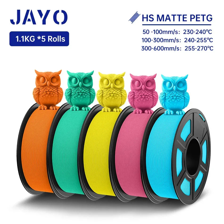 JAYO PETG 3D Filament 1.75MM High Speed PETG 3D Printer Filament 5Rolls High Flow Speedy Matte Effect 3D Printing Mateials