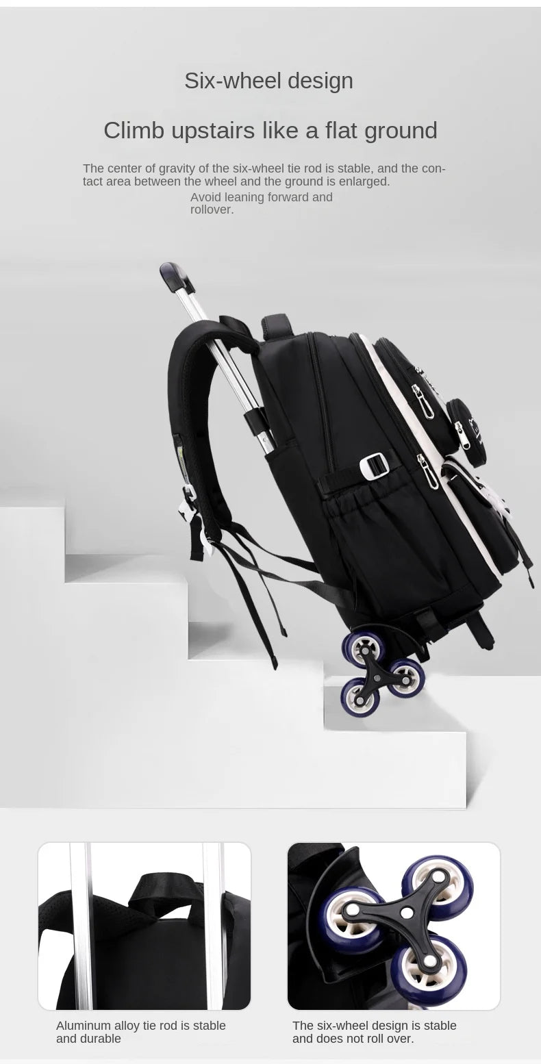 Children School Backpack Trolley Bag with Wheels Students Backpack Book Bag Rolling School bag for Girls Kids Wheeled Backpack
