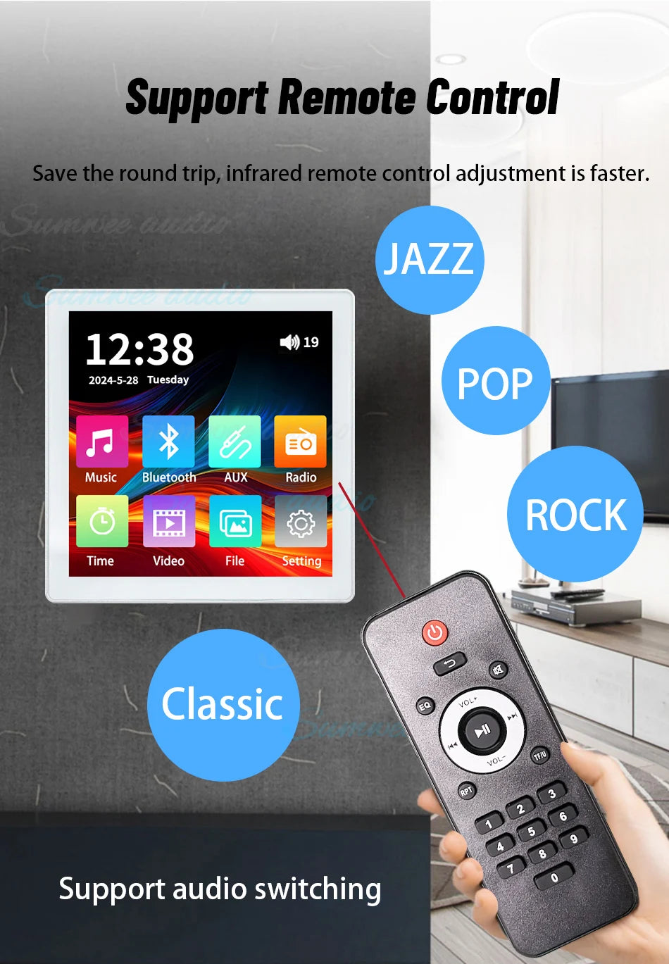 MINI touch screen TF Audio in wall amplifier home theater bluetooth control panel Background music player stereo ceiling speaker