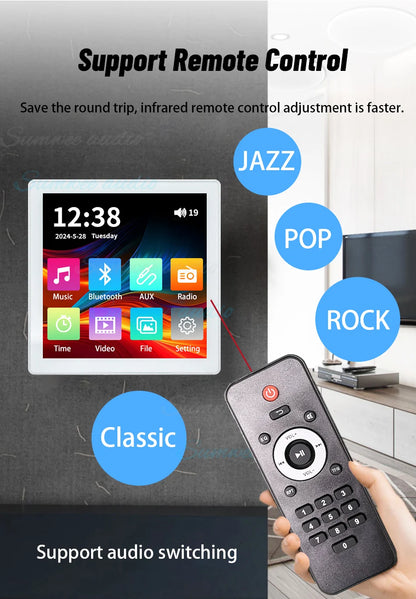 MINI touch screen TF Audio in wall amplifier home theater bluetooth control panel Background music player stereo ceiling speaker