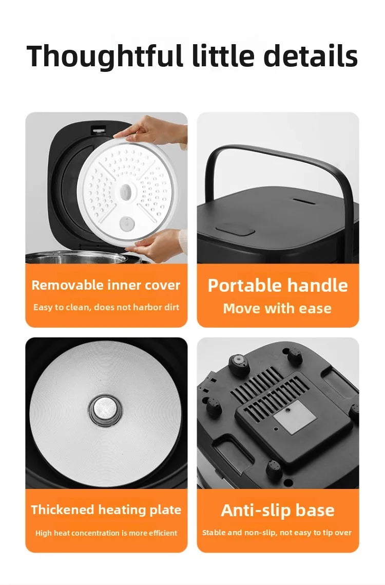 Low sugar rice cooker rice soup separation steaming 2-3L uncoated stainless steel rice cooker timer reservation