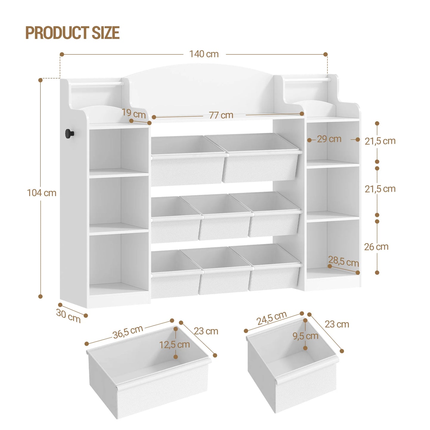 Children's Bookcase, Wooden Bookcase, Toy Shelf with 8 Fabric Drawers for Children's Room, Living Room, Study