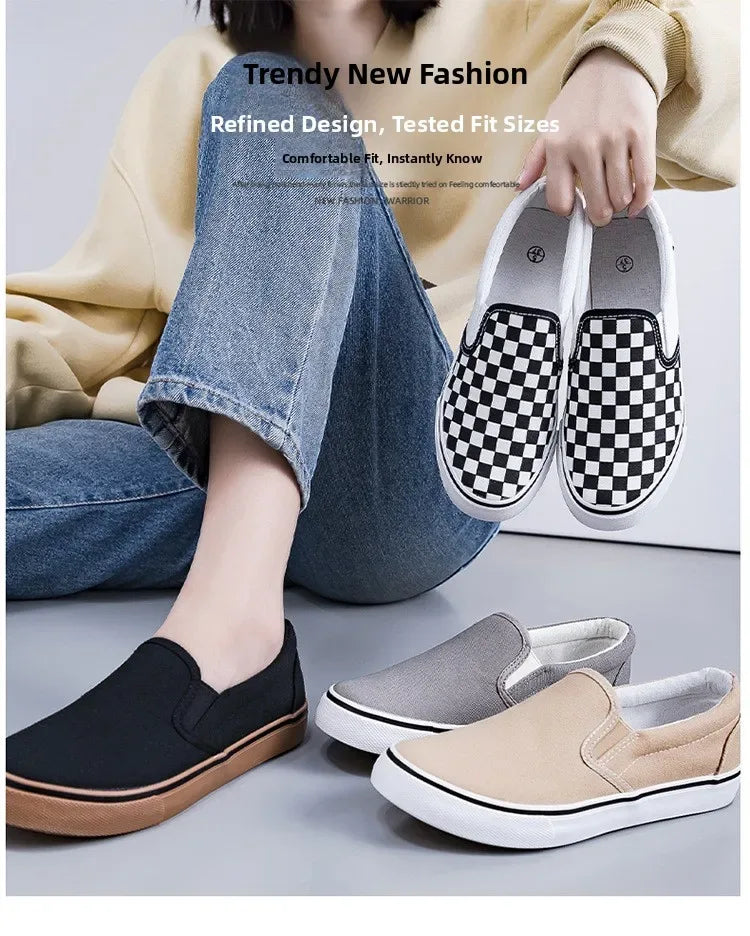 Hand-Painted Canvas Shoes Elastic Unisex Spring 2025 Style Korean Version Flat Heel Breathable Cotton Lined All-Season Footwear