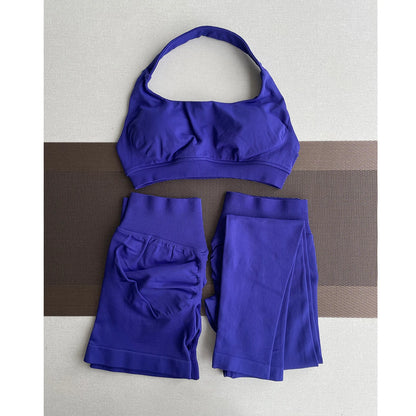 2 Pieces Yoga Gym Set Women Seamless Strappy Yoga Bra High Waist Workout Scrunch Shorts Sports Set Fitness Clothes Sportswear